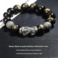 S999 silver natural obsidian bracelet for men, polished geometry shape, 12mm size