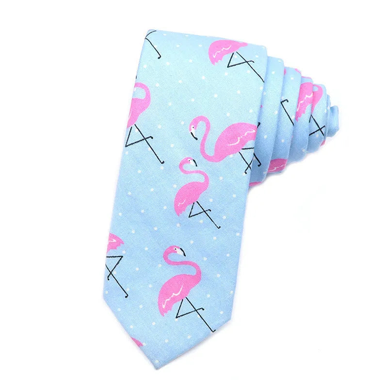 Narrow men's cotton bow tie with cartoon pattern print in casual Korean style