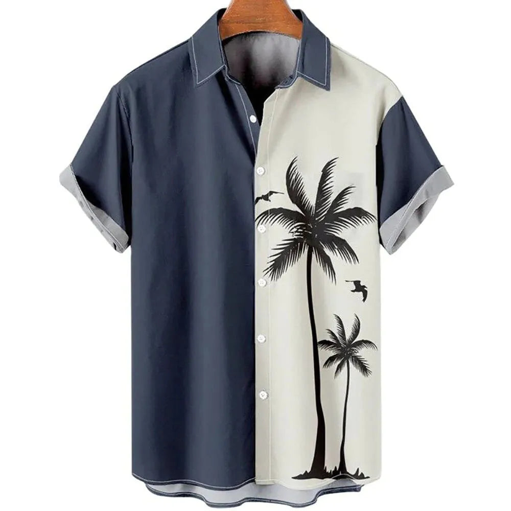 Men's slim fit short sleeve shirt with detailed 3D floral digital printing in polyester fabric