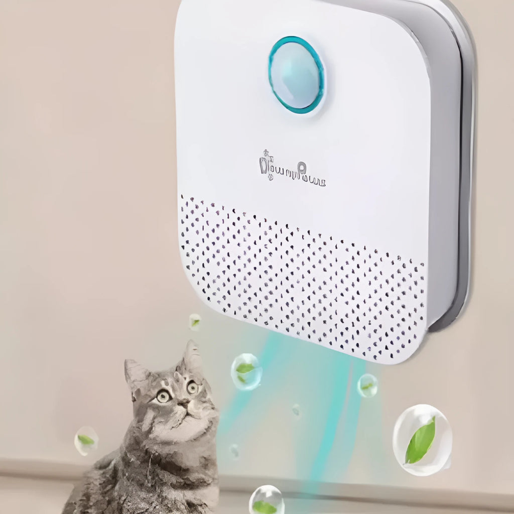 White DownyPaws 4000mAh Smart Cat Odour Purifier for litter boxes with compact dimensions