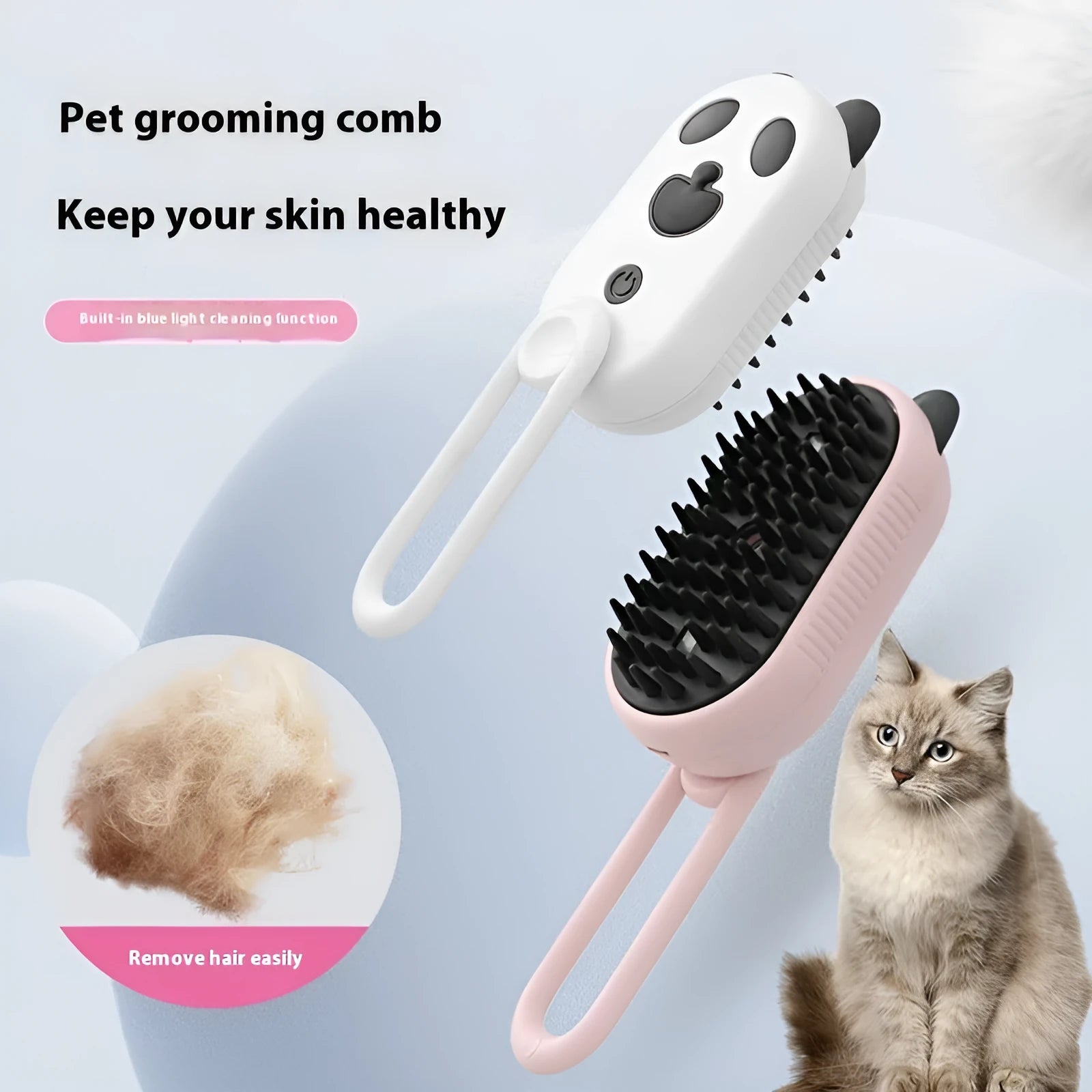 Pet grooming spray comb with rotating massage head in avocado green colour option