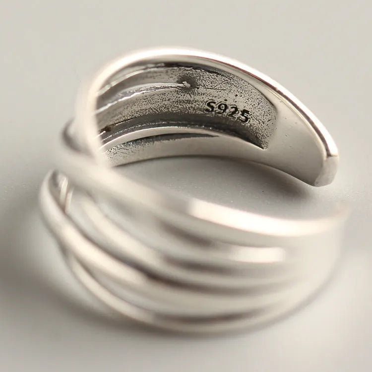 S925 sterling silver vintage weave ring for women, retro silver finish, handcrafted weave band