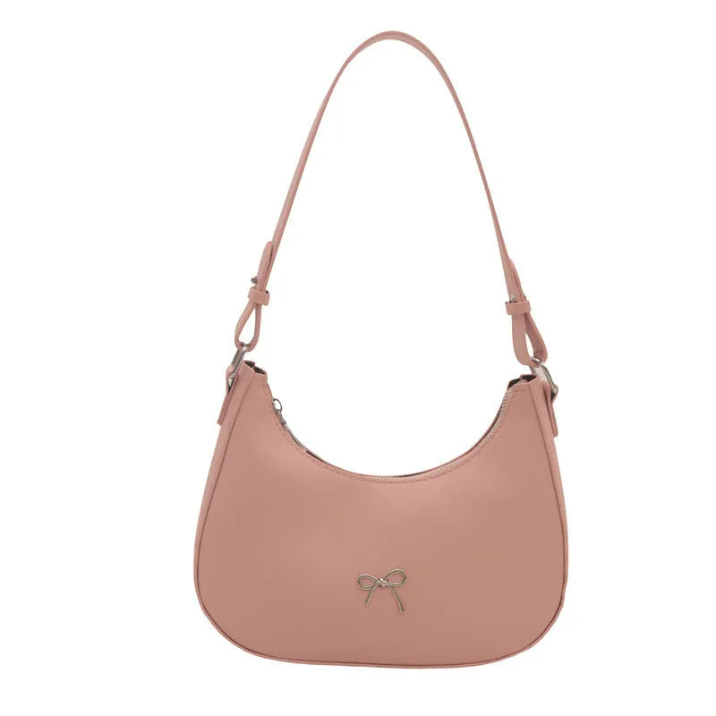 Women's underarm baguette handbag in PU material, dumpling shape, with sewing thread detailing, six colour options