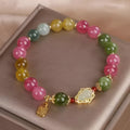 Colourful tourmaline gourd blessing card flower-shaped women's bracelet with mixed material and electroplated finish