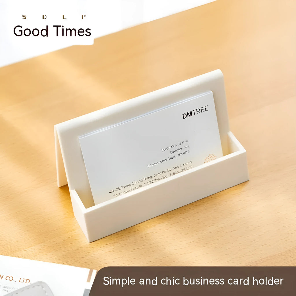 Creative business card storage display stand in geometric PS material, holds 20 cards, available in six colours