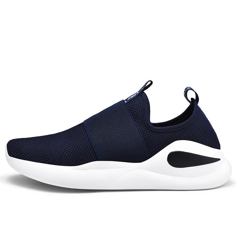 Men's sports casual shoes with breathable mesh upper, rubber sole, round toe, available in red, blue, black