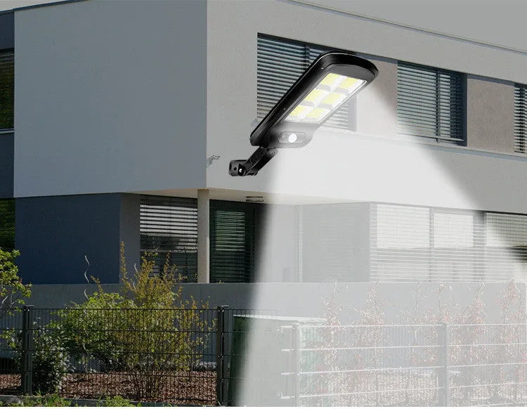 Black solar powered outdoor light with motion sensor and IP65 waterproof rating