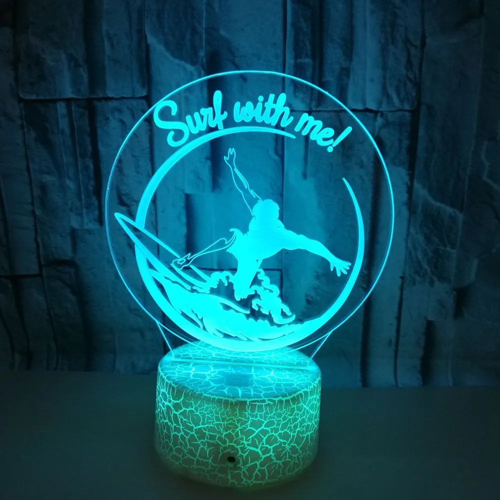 3D crack small night lamp with 7 colour LED touch and remote control on table