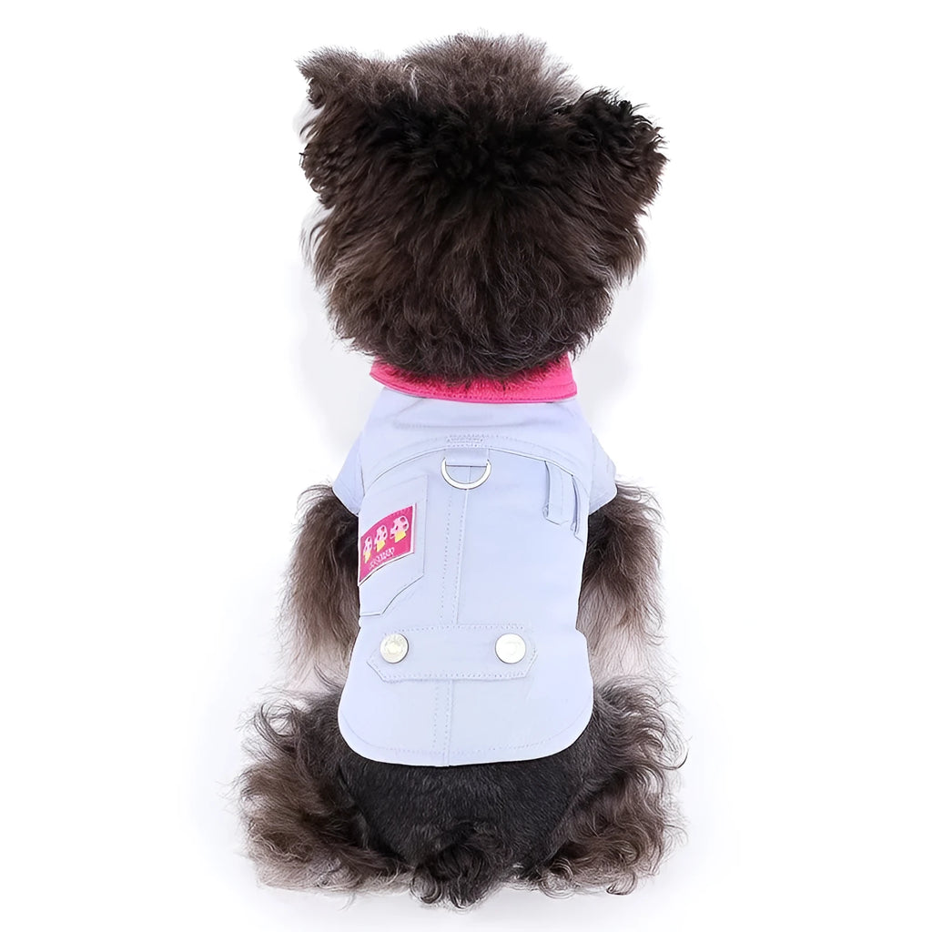 Blue and purple polyester dog vest with traction rope ring for small breed summer wear