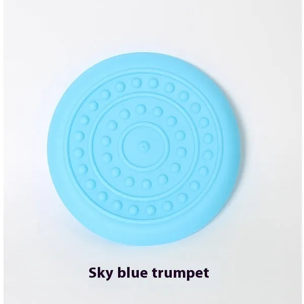 Pet dog toy rubber disk frisbee in plastic, available in small and large sizes with multiple colours