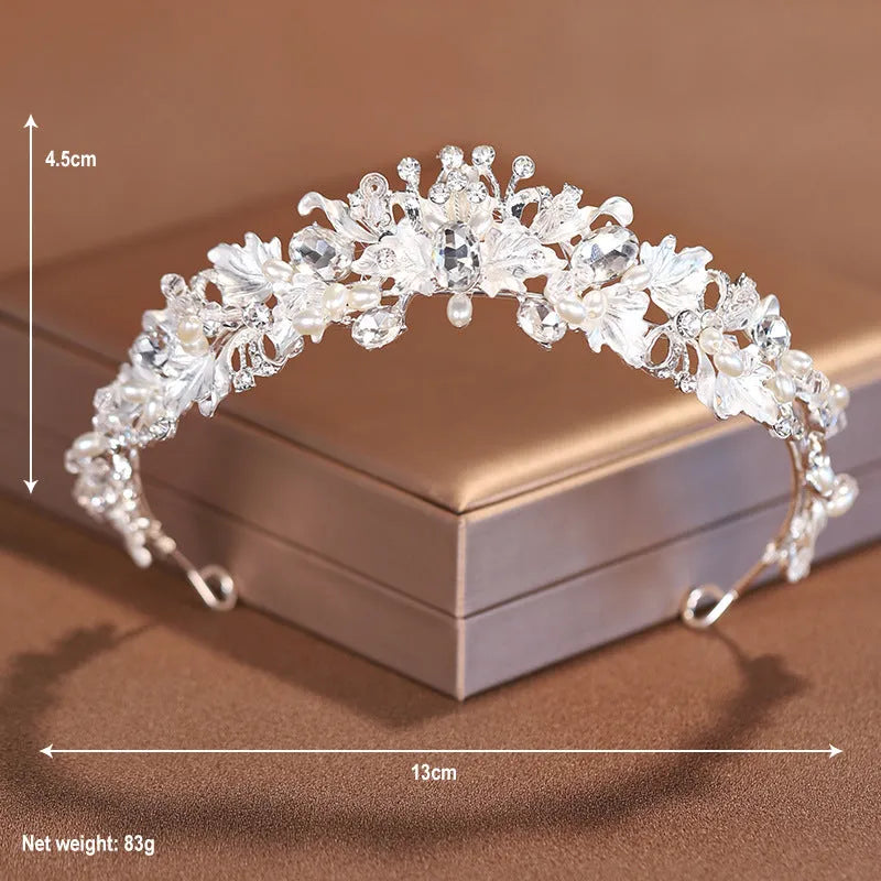 Pearl crown headdress hair accessory in gold or silver electroplated alloy