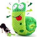 Transformable squeaky dog snuffle toy shown in snail and stick shapes for foraging games.