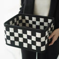 Checkerboard patterned felt storage basket with dimensions 37×29×19.5cm