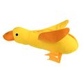Yellow plush teddy duck dog toy with sound mechanism and treat leak hole for pet training