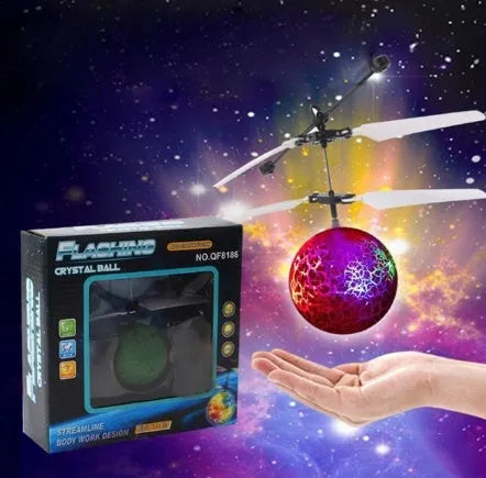 Infrared induction flying ball with LED lights in green plastic body for kids