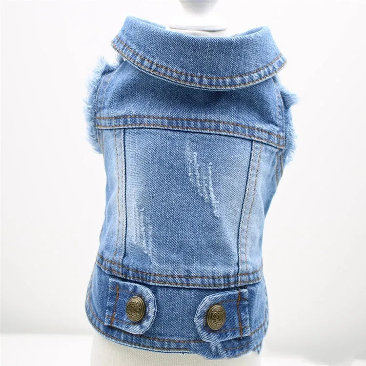Retro scratch pattern denim dog vest for small pets in dark and light colour options