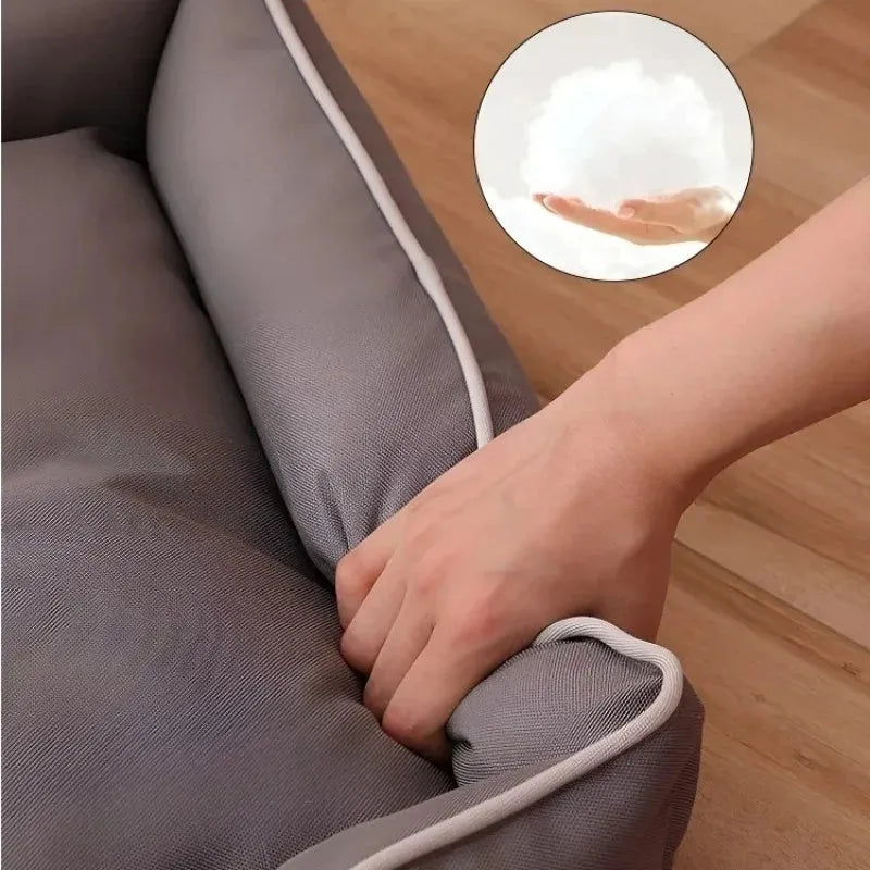 Gray dog sofa bed with 600D waterproof Oxford cloth and quick-rebound cushion in L size for medium dogs