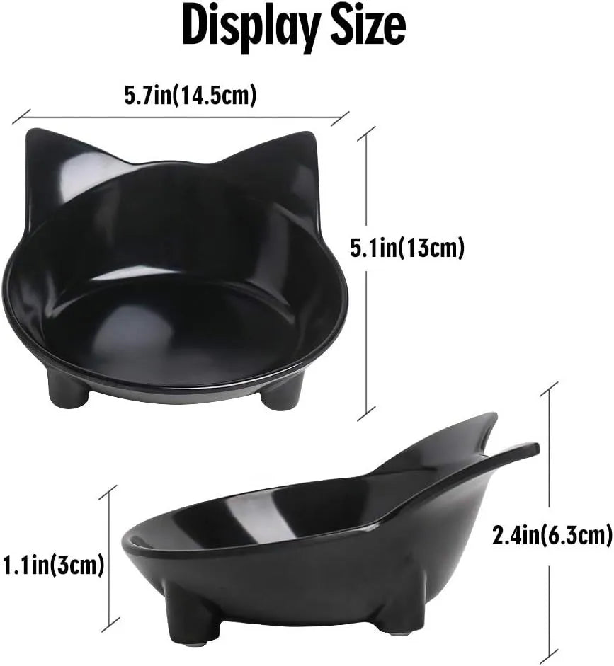 White shallow melamine cat bowl with non-slip rubber base on a wooden floor.