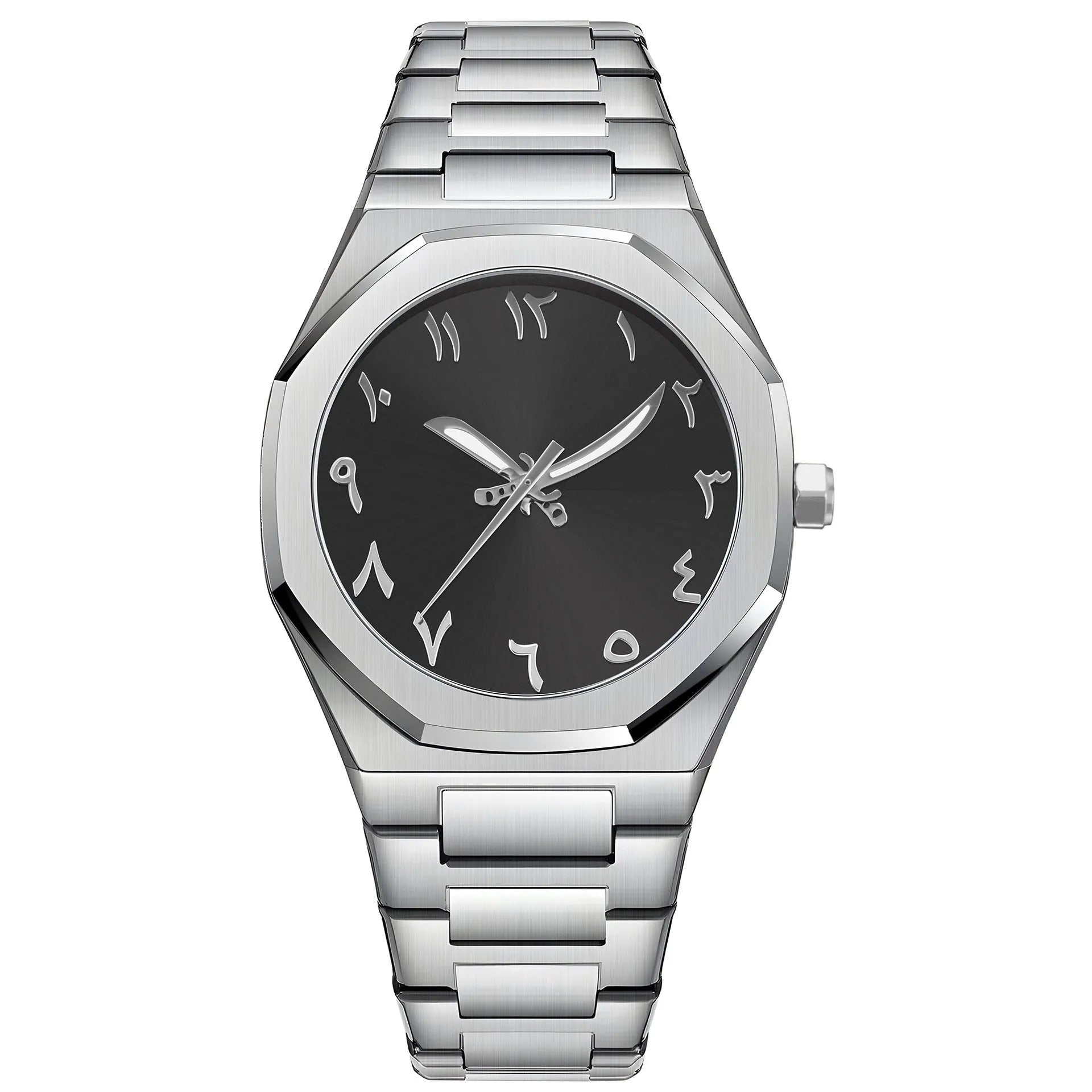 Men's business casual steel belt quartz watch showing 10mm thickness and professional dial design