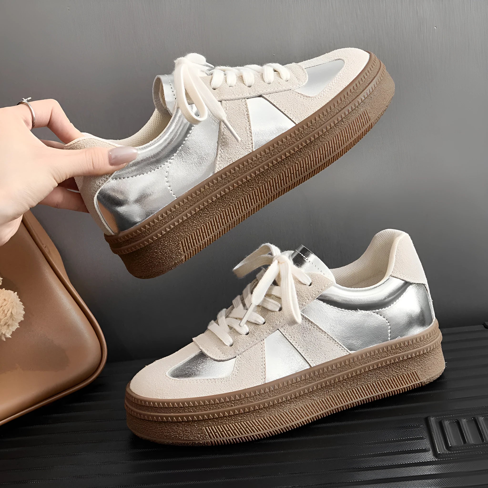Retro round toe casual board shoes with cross shoulder straps, shown in milky white colour.