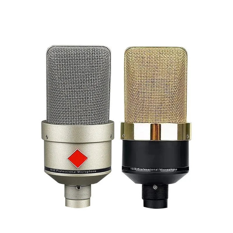 Wired condenser microphone with stand in black gold or champagne gold finish