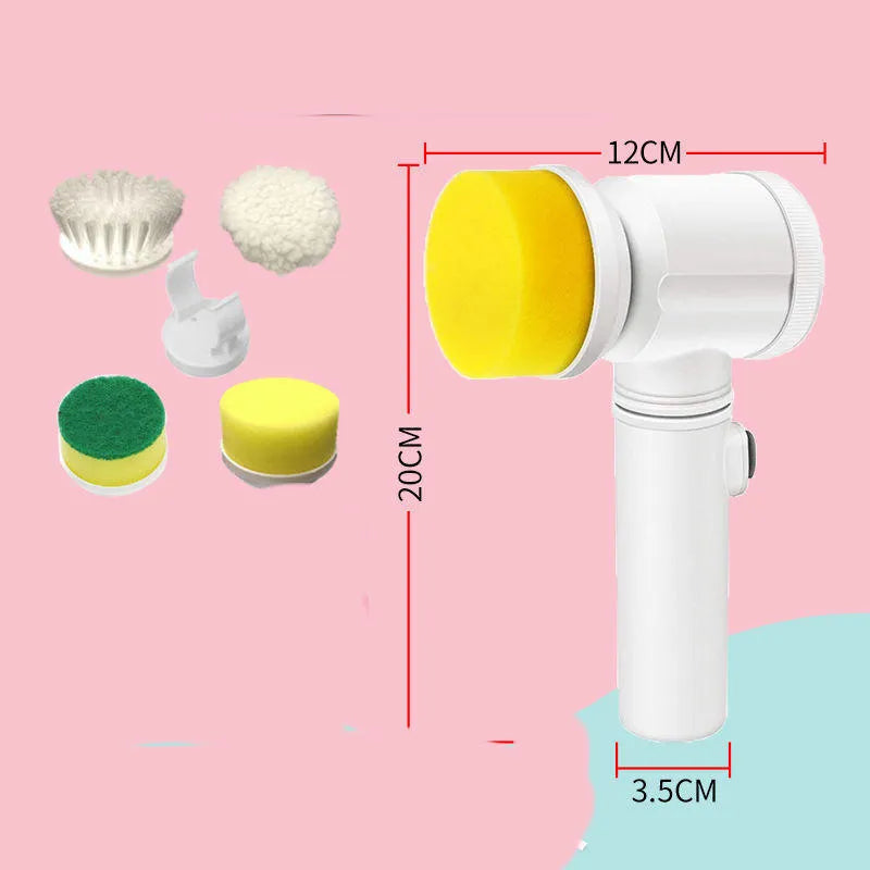 Rechargeable electric kitchen scrubber with nylon brush head and lambskin flannel cover on a ceramic hob