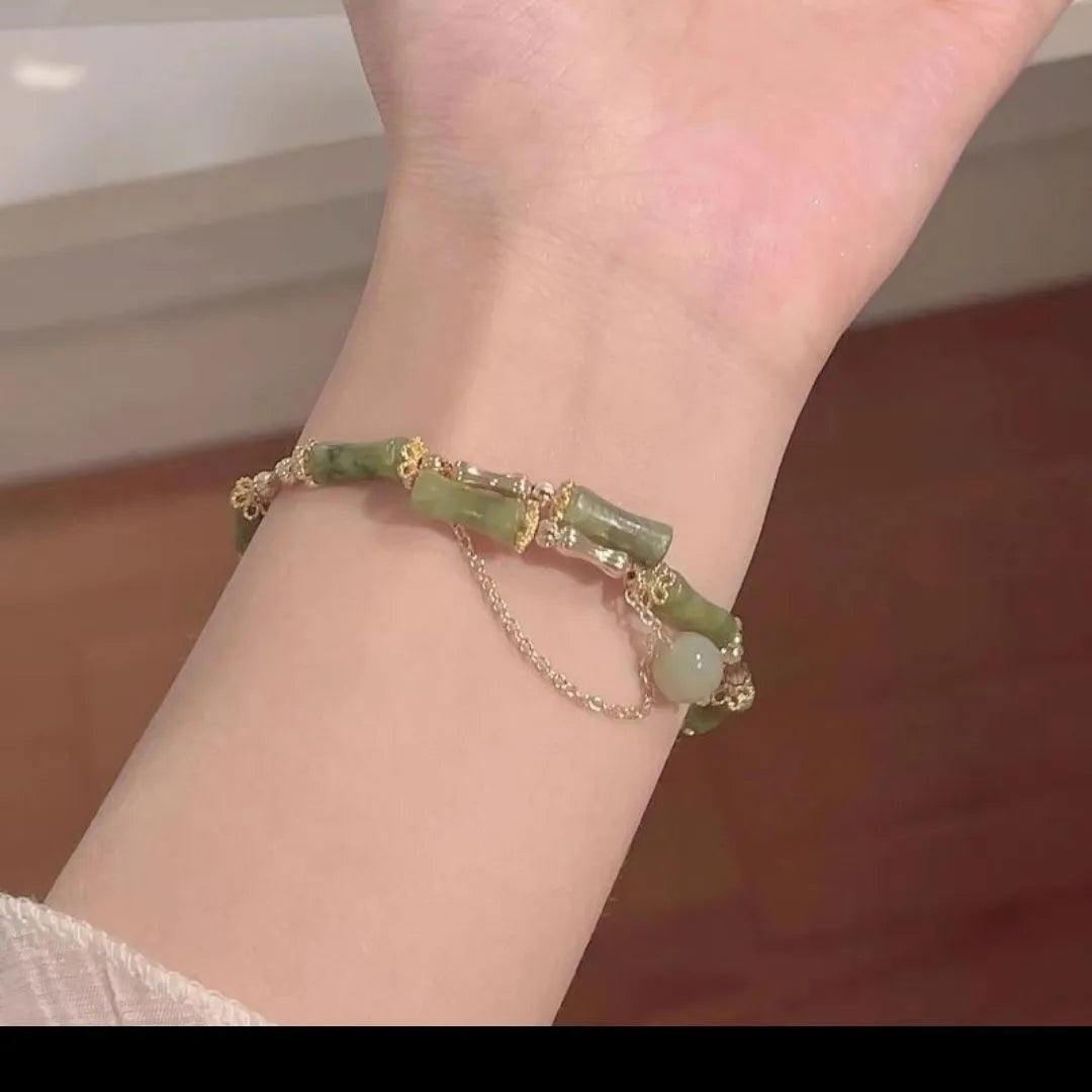 Women's bamboo joint coloured glaze bracelet with baking varnish finish in plum wine colour