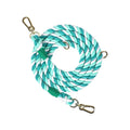 Woven rainbow double-head running dog leash in polyester cotton with gold accessories
