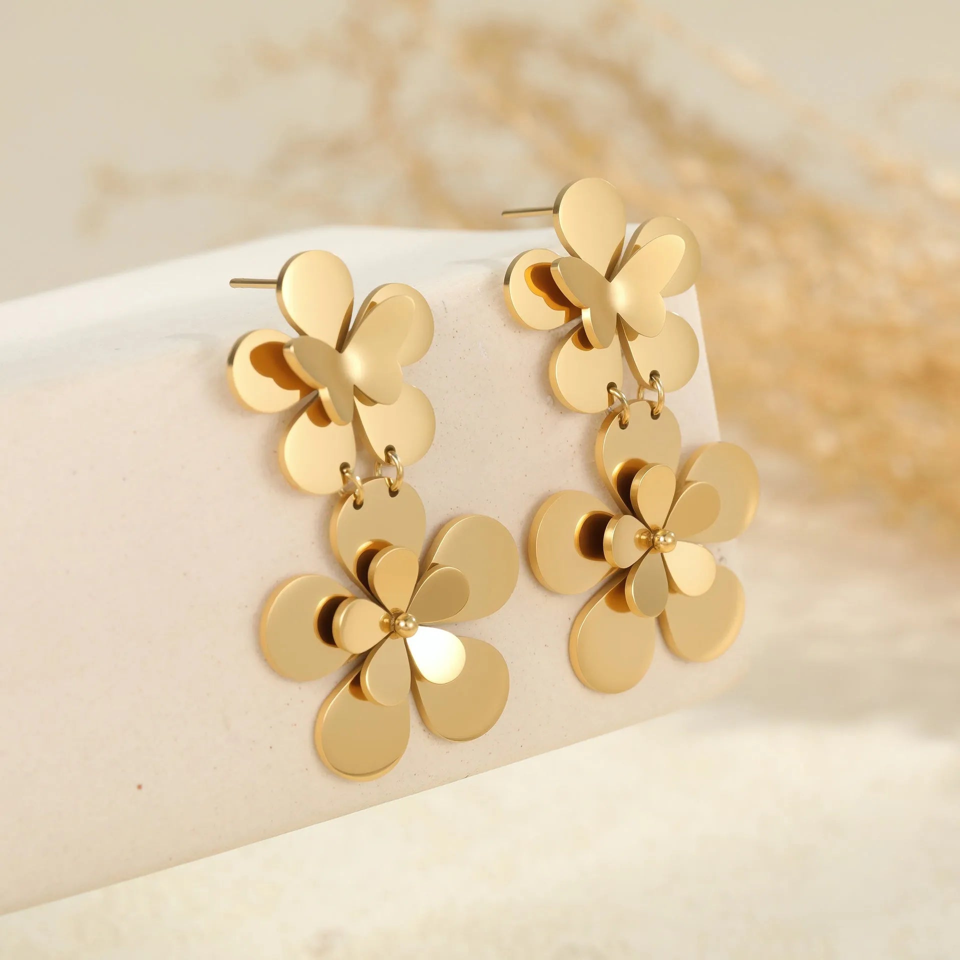 Gold flower butterfly geometric earrings for women with stainless steel construction