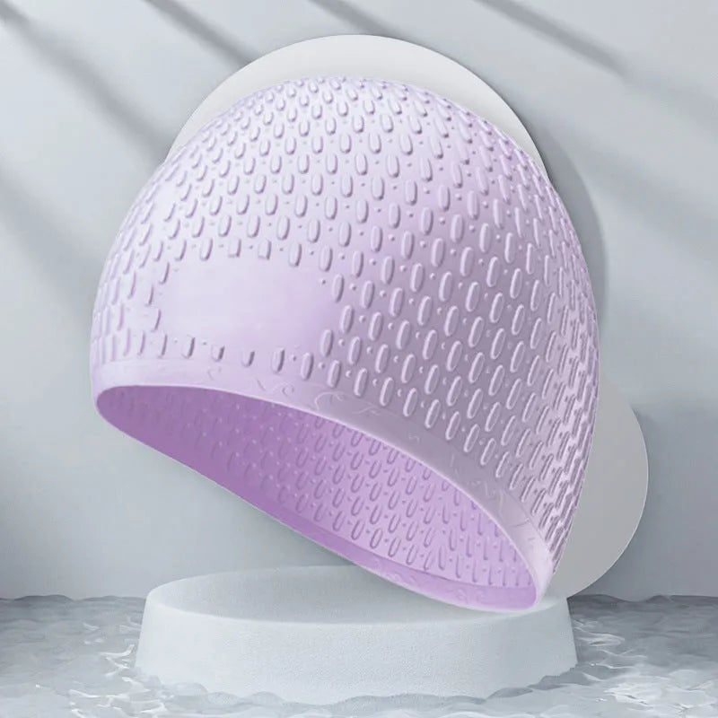 Silicone swimming cap with water drop pattern in various solid colours for adult swimming