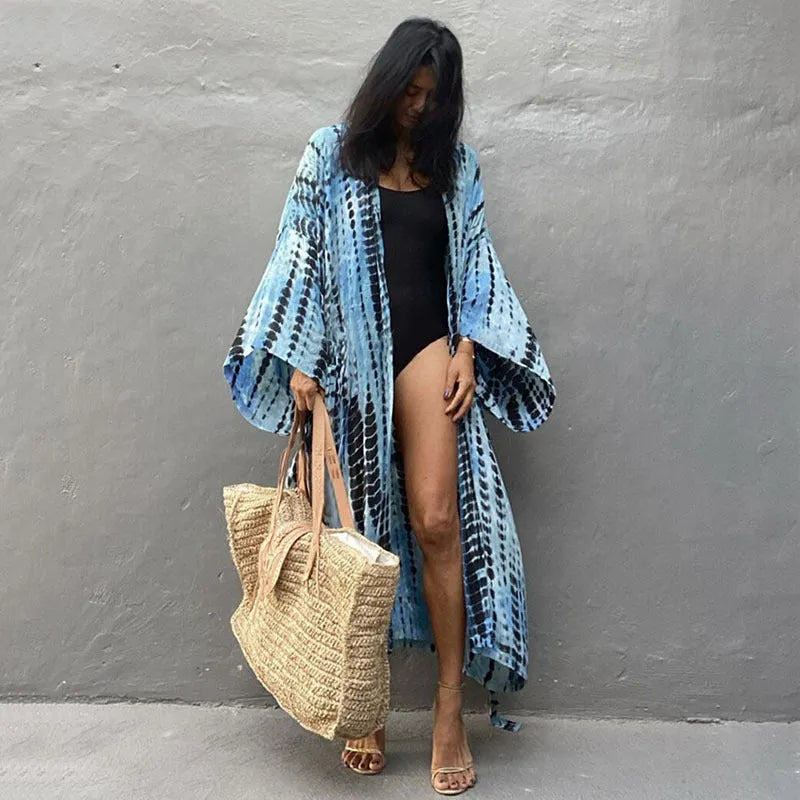 Printed cotton beach cover-up shirt with loose fit and colourful DN0712 pattern