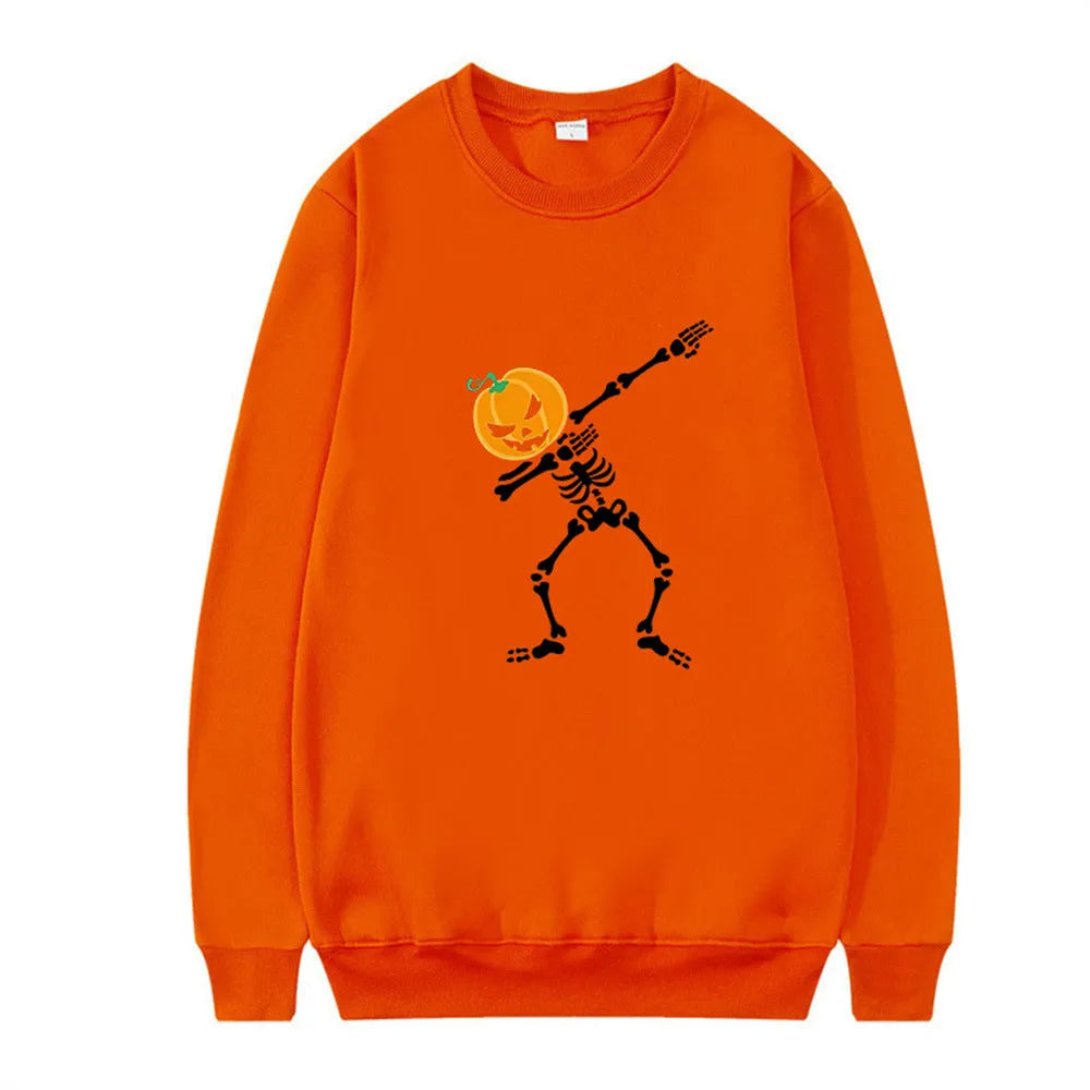 Women's printed long sleeve crew neck top in polyester fabric on a hanger.
