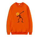 Women's printed long sleeve crew neck top in polyester fabric on a hanger.
