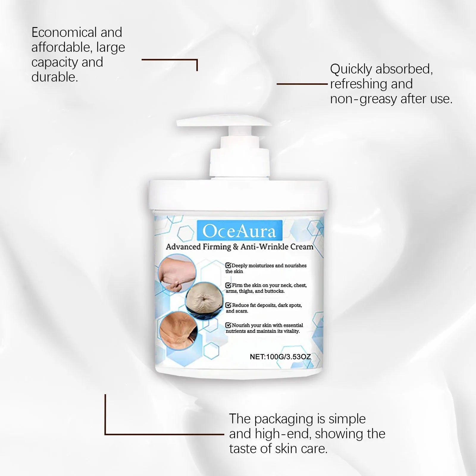 100g gentle moisturizing body cream with glycerin and hyaluronic acid in a white tub