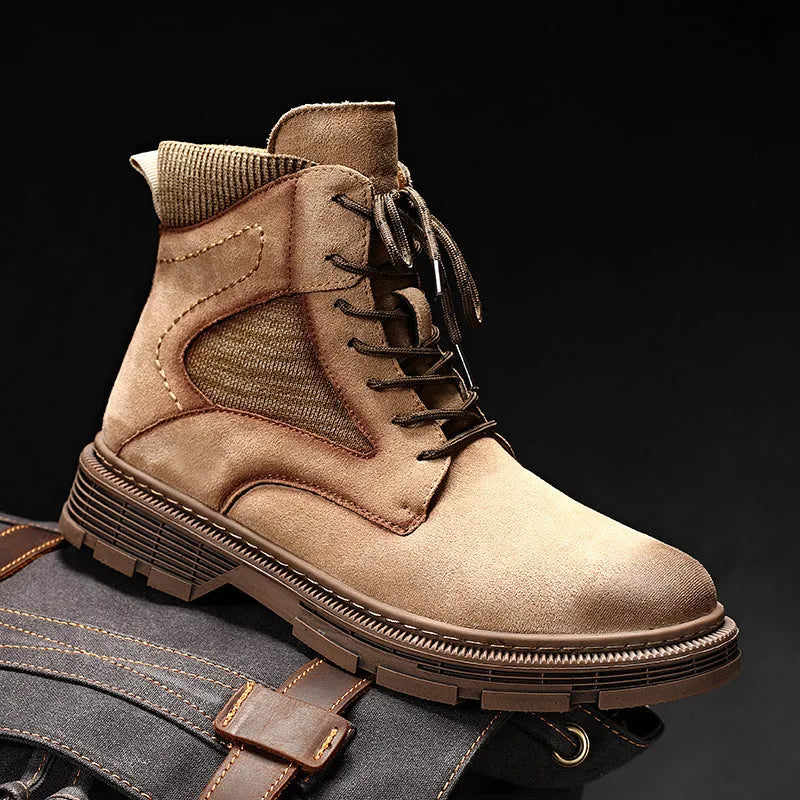 Men's frost finish microfiber leather Martin boots with round toe and thick heel
