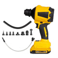 Yellow cordless dust gun with 680W power rating and 18V lithium battery for office cleaning applications