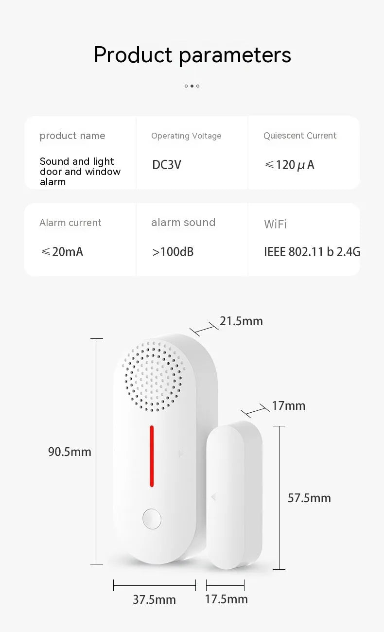 WiFi door magnetic sensor alarm wireless security device for smart homes