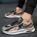 Men's grey mesh running shoes with breathable upper and lightweight EVA sole for jogging