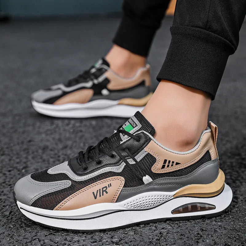 Men's grey mesh running shoes with breathable upper and lightweight EVA sole for jogging