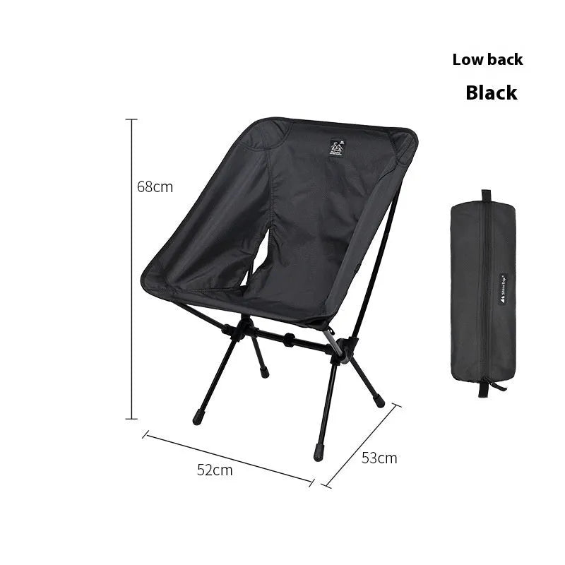 Lightweight aluminium alloy foldable moon chair with Oxford cloth seat in black for outdoor use