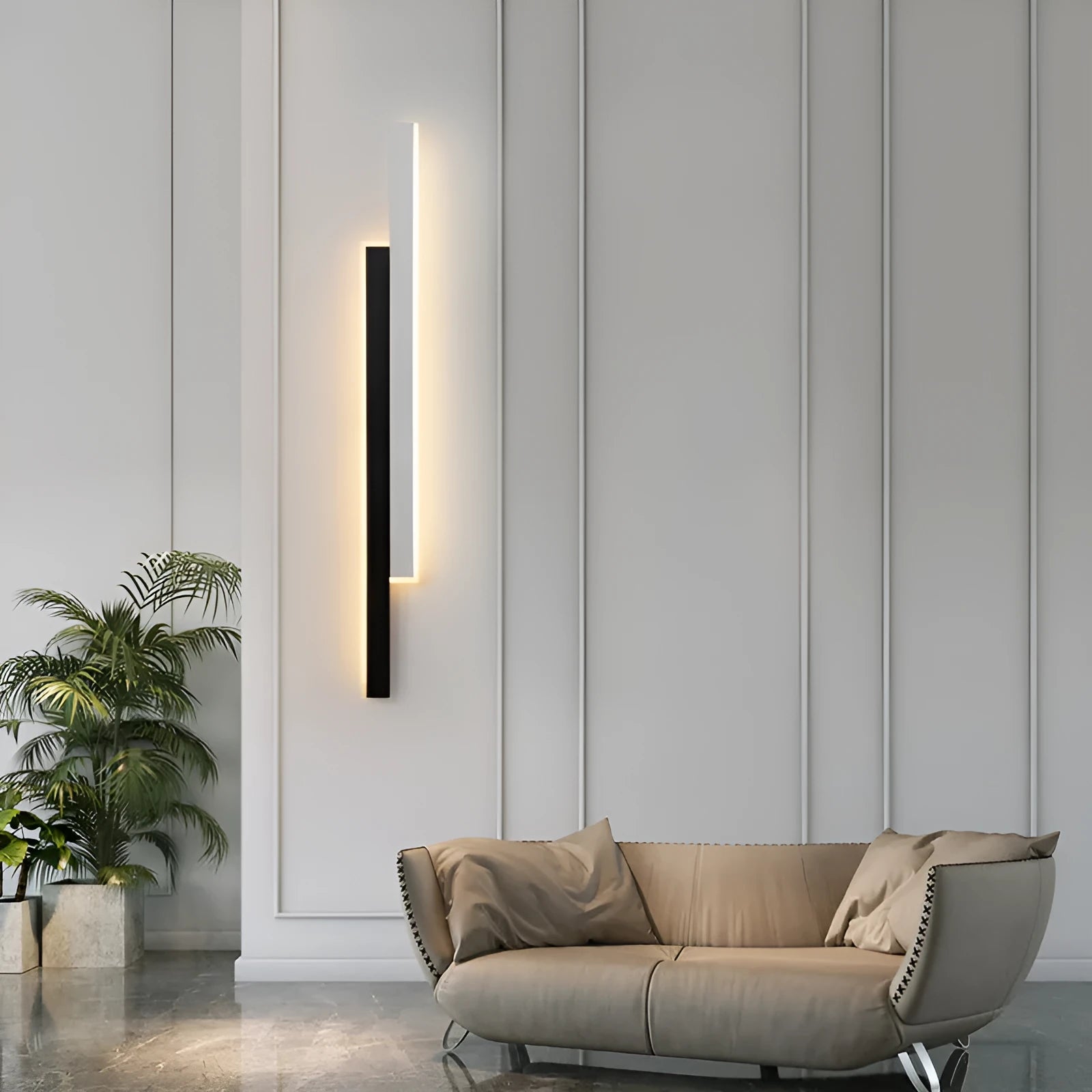 Modern minimalist grid-free pole gate wall lamp with three-color LED acrylic shade left configuration for bedside