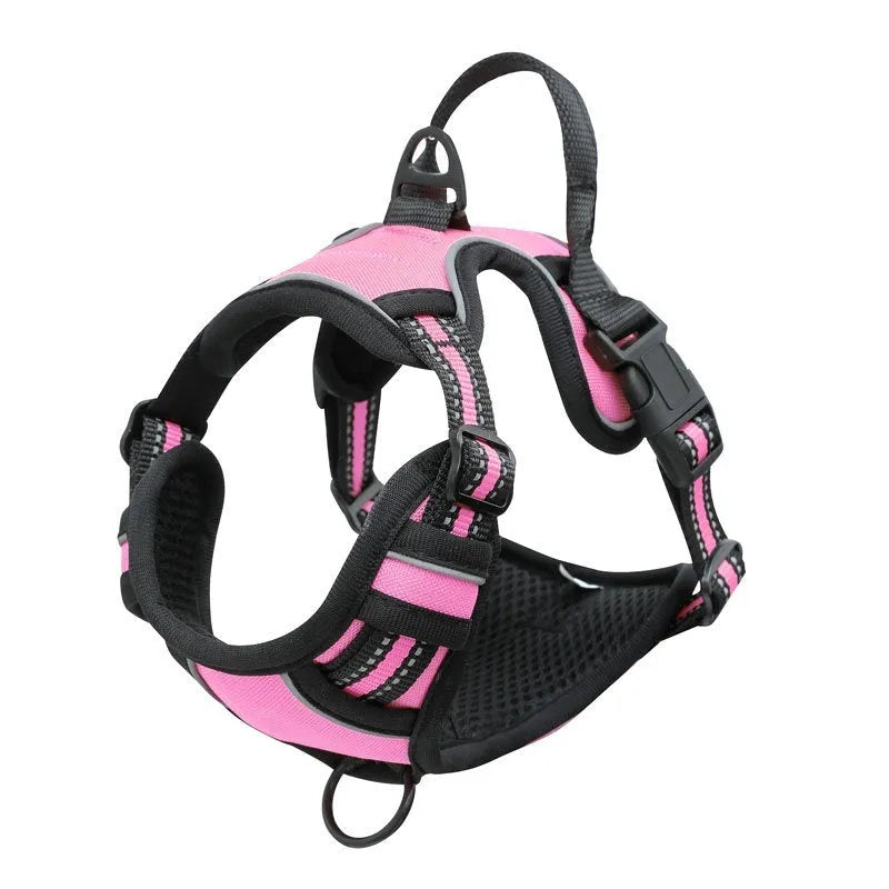 Adjustable Oxford cloth dog chest strap harness in multiple colours with chain ring for lead attachment
