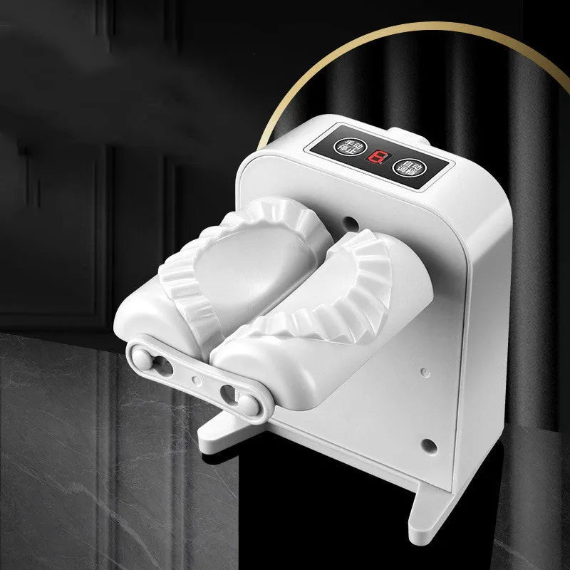 White electric automatic dumpling maker machine with USB power cord and accessories