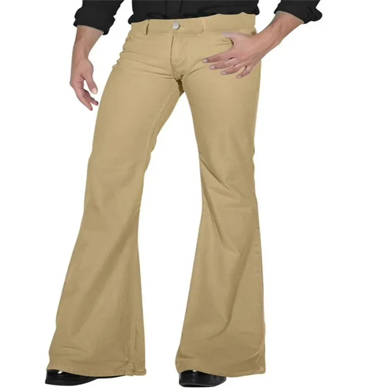 Solid colour stretch slim retro bell-bottom trousers for women, high elasticity, mid waist, zip fly, available in 12 colours