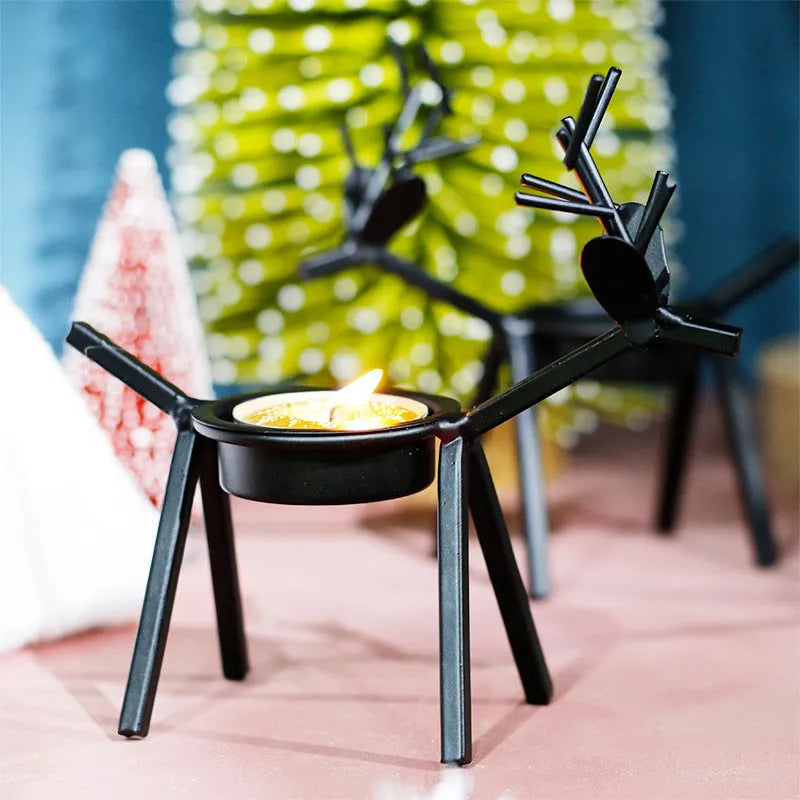 Black iron Christmas deer candlestick holder with creative elk bracket design