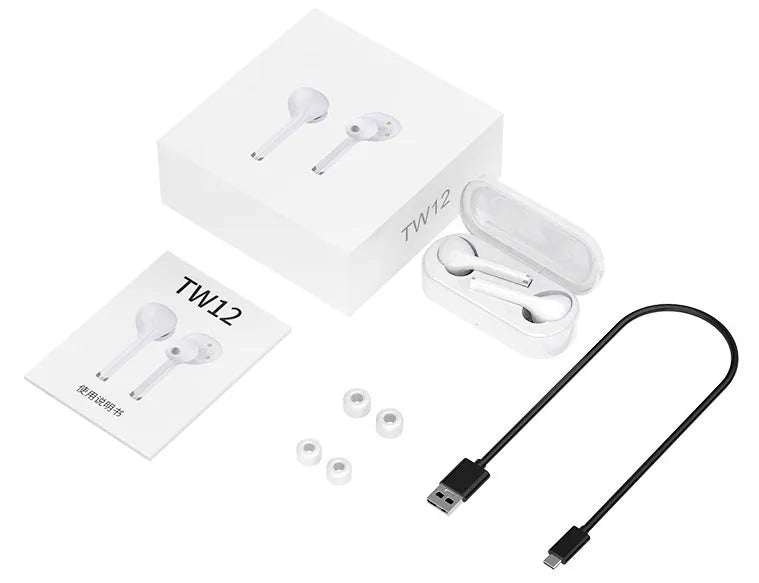 Black true wireless Bluetooth 5.0 earbuds with charging case, 13mm driver, 40mAh battery