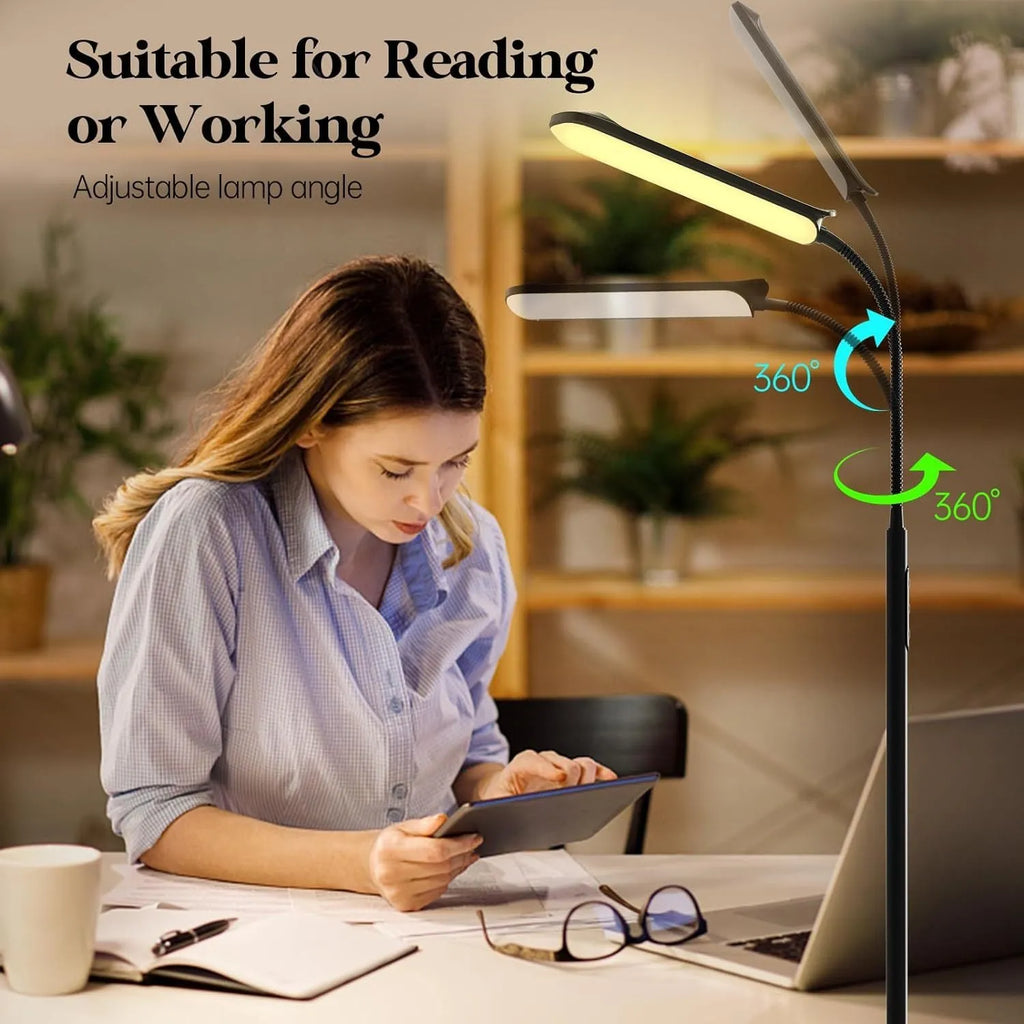 Modern LED floor lamp with remote control, 18W, 2700-6500K adjustable colour, dual-use as table lamp, for home study and bedroom