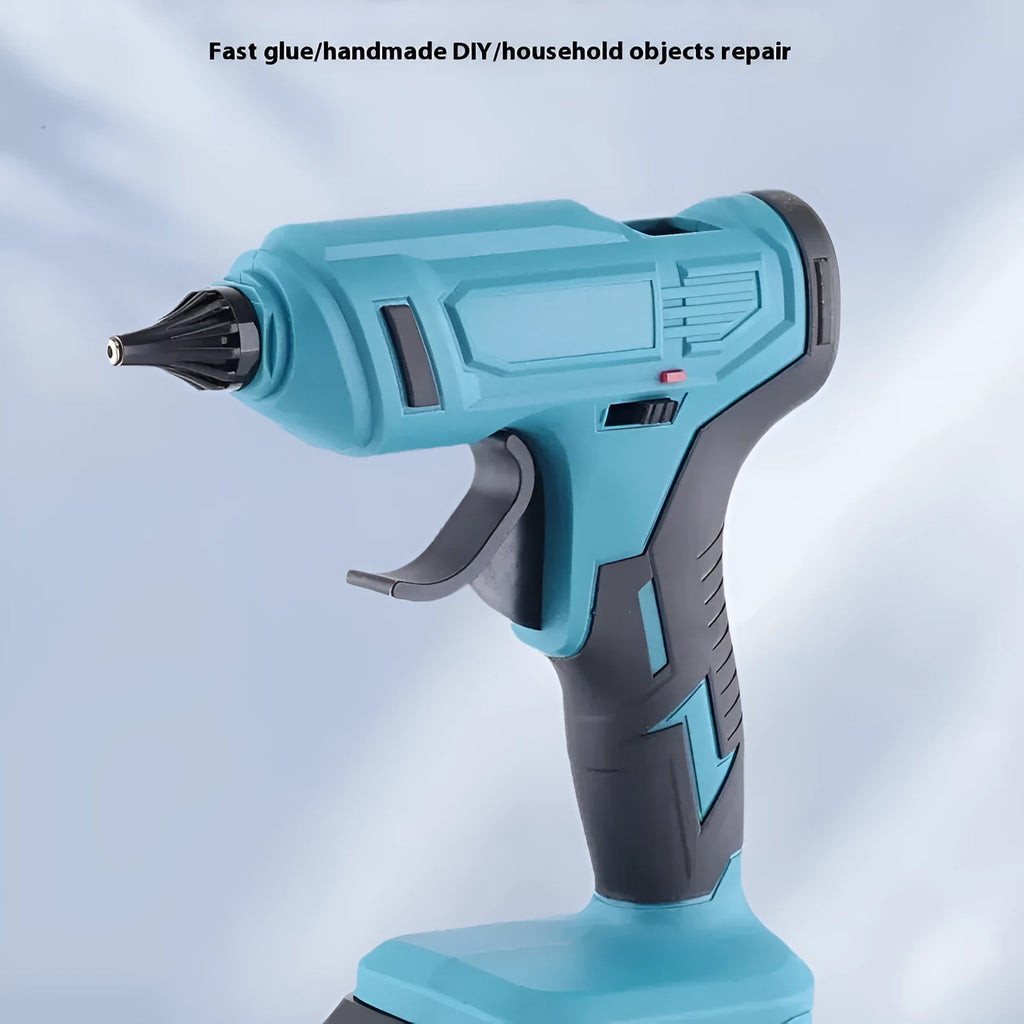 Bare metal rechargeable lithium hot melt glue gun with two batteries and 11mm glue sticks