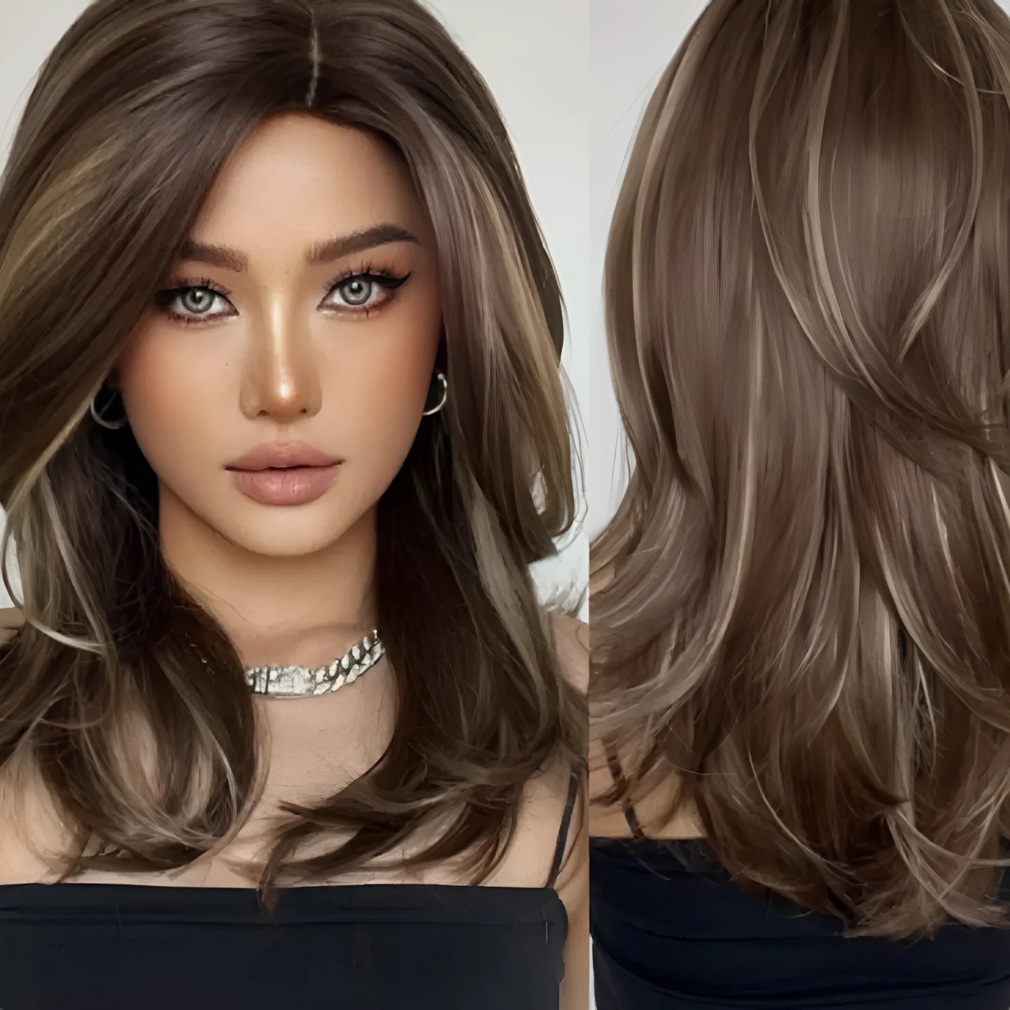 Mid-length curly full-head wig with long bangs in a white gold gradient colour