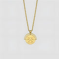 Sunflower embossed geometric pendant necklace on stainless steel adjustable chain